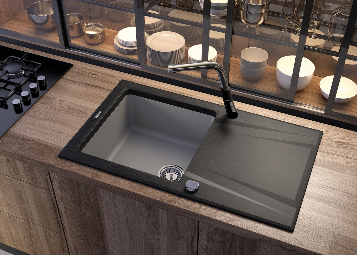 Virtuves jaucējkrāns ar izvelkamu snīpi Silia 253 mm nero/matēts tērauds - N1 Home