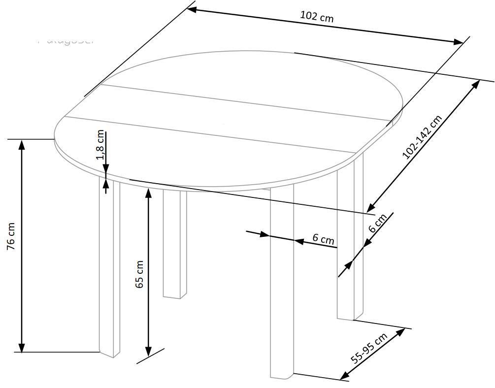 RN table color top craft ozols, kājas - craft ook (102-142x102x76 cm)