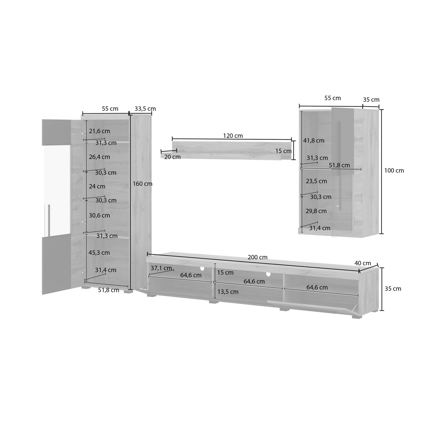 Sienas bloks Rogos 255/160/40 cm touchwood/satīna nusbaum - N1 Home