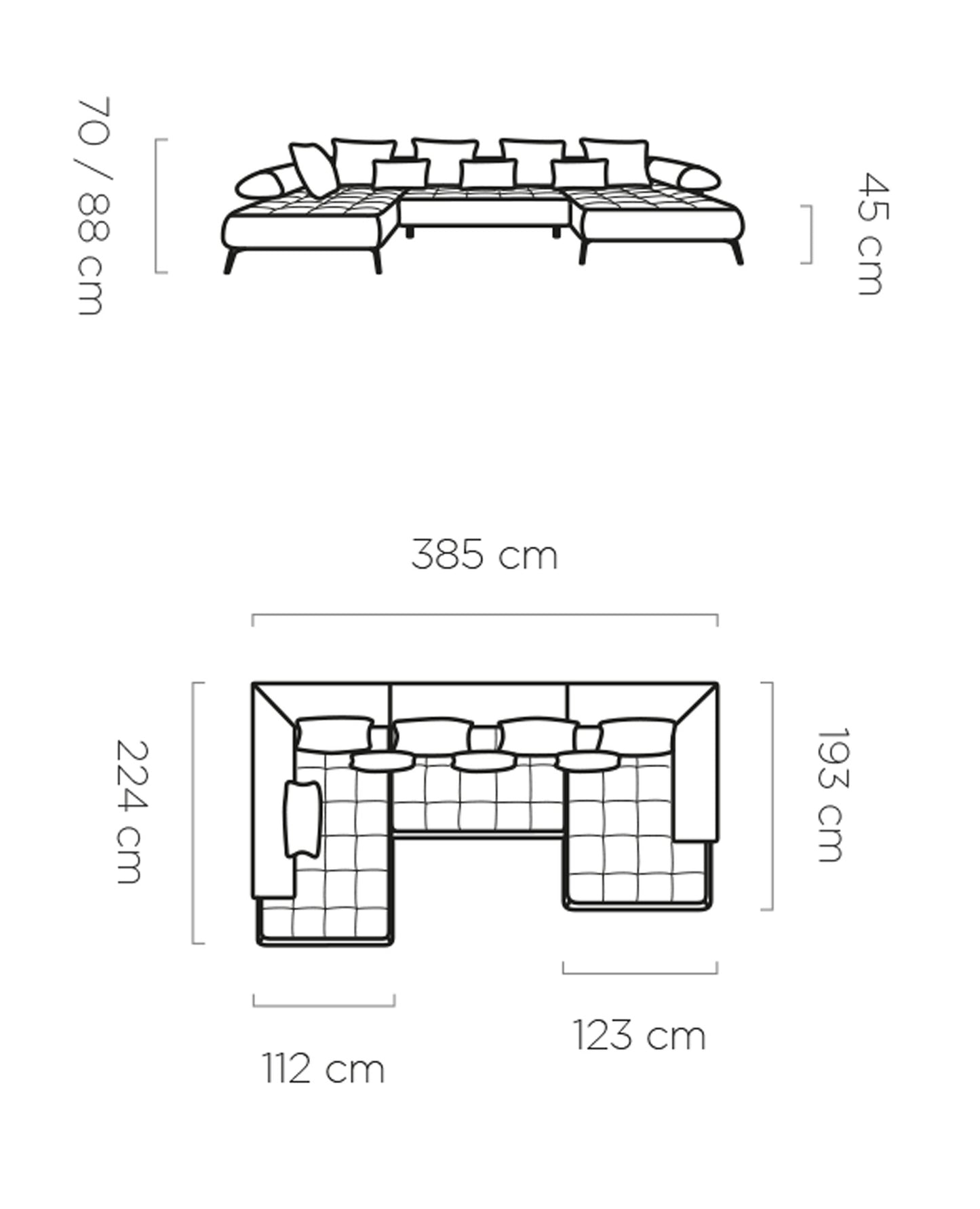Dīvāns SFERA XL 385/193/224 cm pelēks - N1 Home