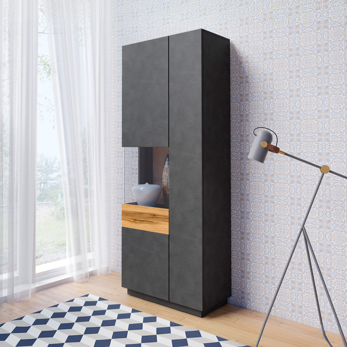 Skapis Solani 80/207/40 cm antracīts/Votan ozols - N1 Home