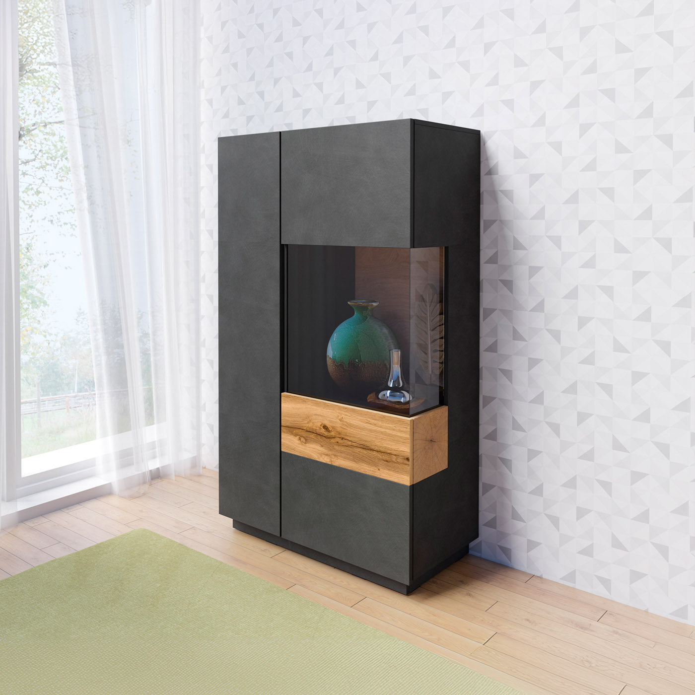 Skapis Solani 80/139/40 cm antracīts/Votan ozols - N1 Home