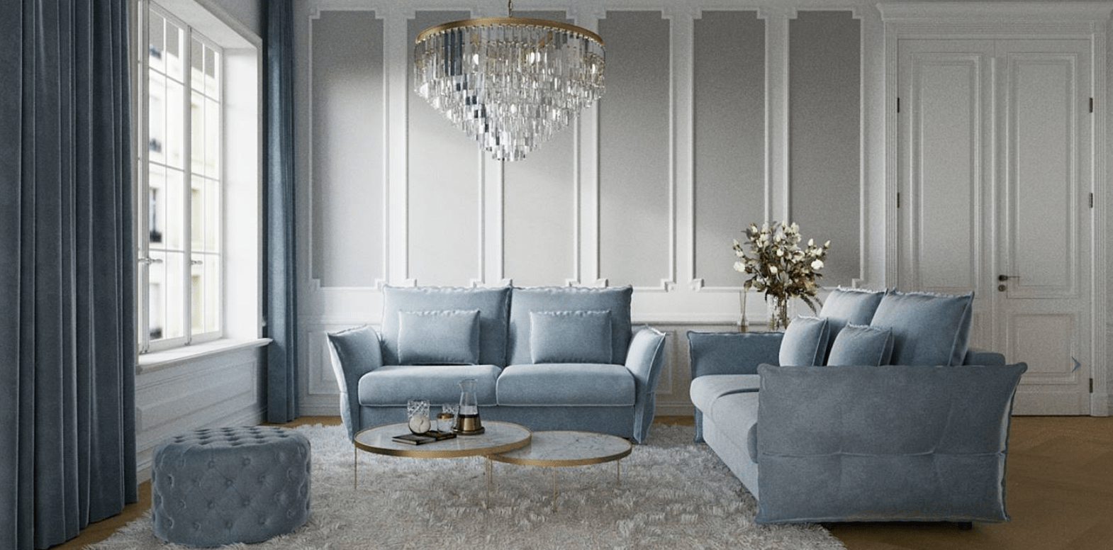 Dīvāns Verona Befame 195/98/106; 221/98/106 cm jūras zils - N1 Home