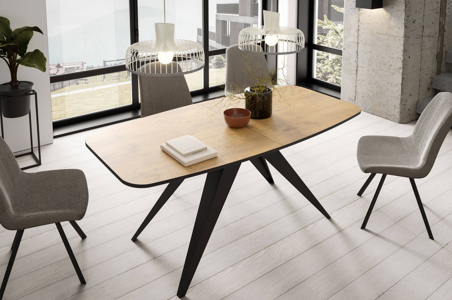 Galds Fery 76/160/80; 76/180/90 cm Lancelot ozols/melns - N1 Home