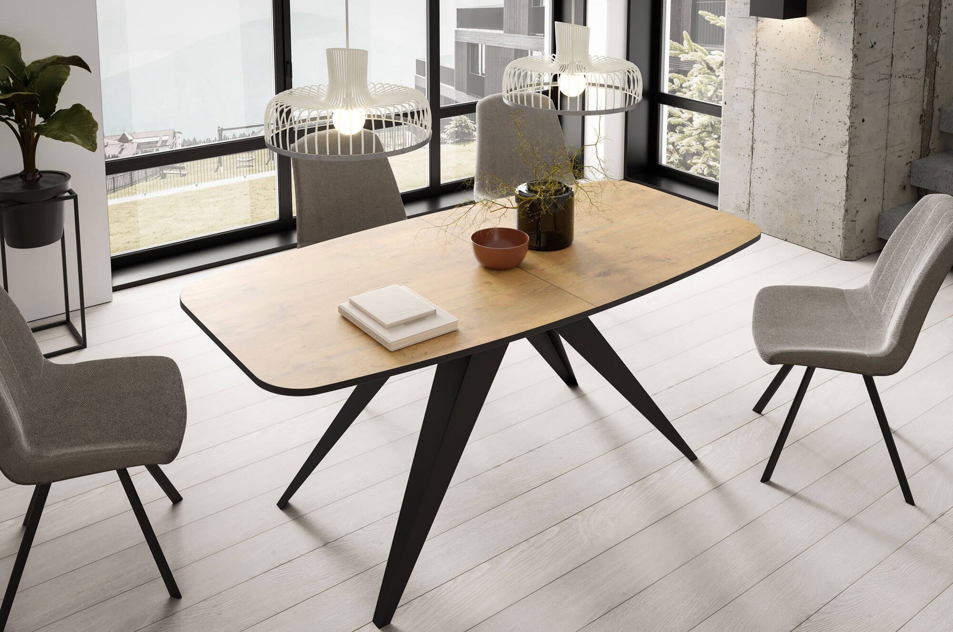 Galds Fery 76/160/80; 76/180/90 cm Lancelot ozols/melns - N1 Home