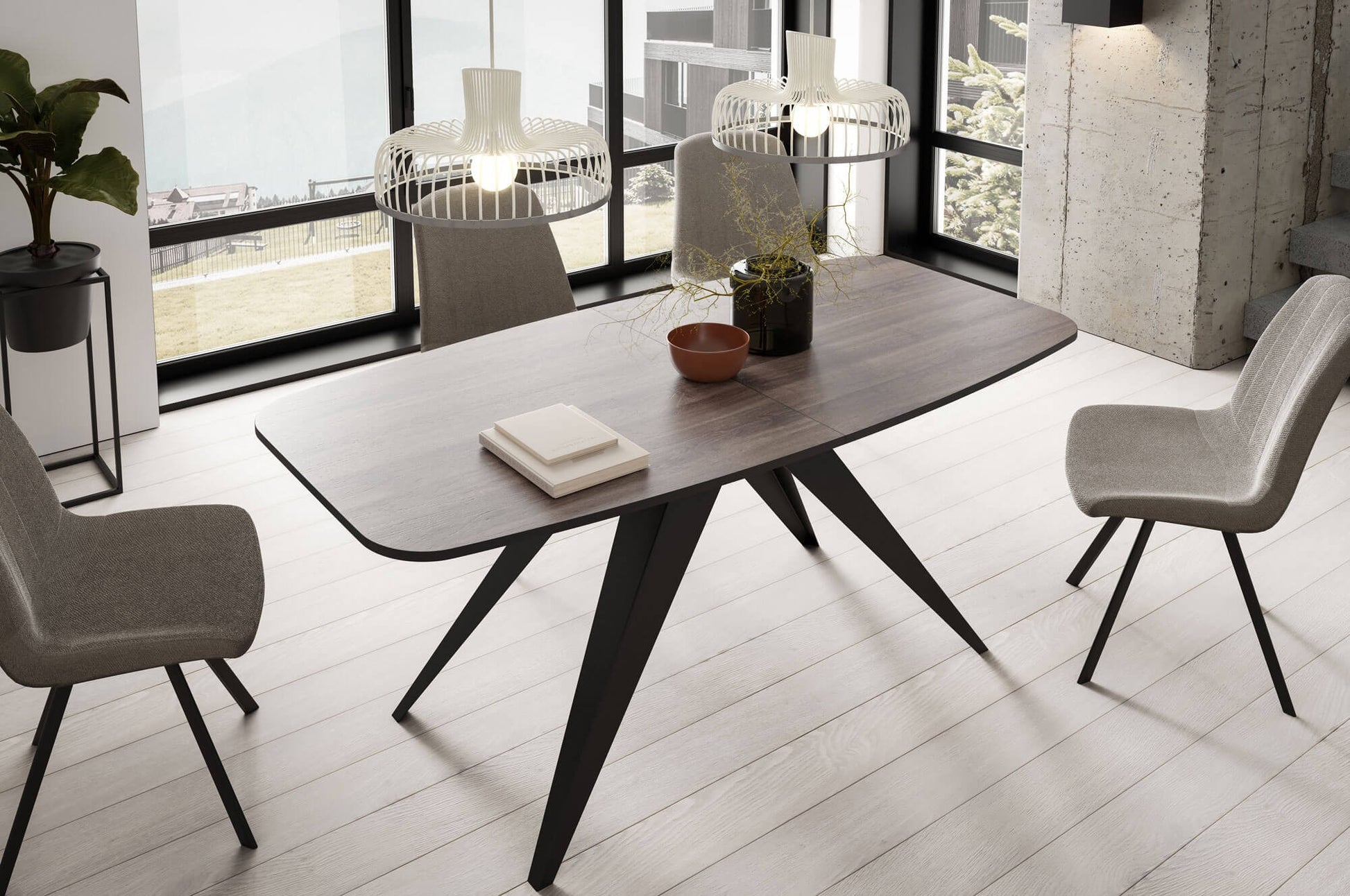 Galds Fery 76/160/80; 76/180/90 cm antracīts Šermans ozols/melns - N1 Home