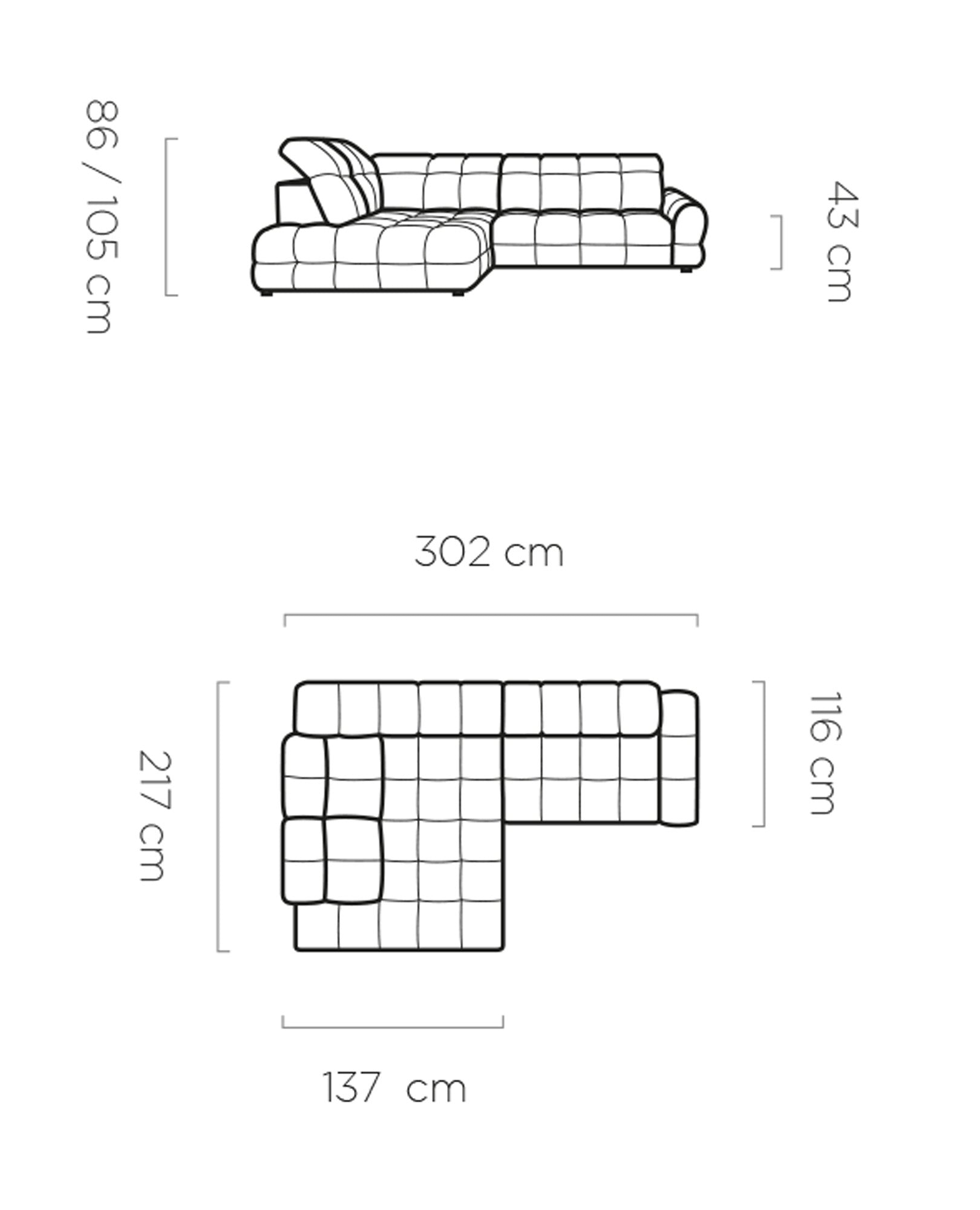 Dīvāns KIKO 302/116/217 cm - N1 Home