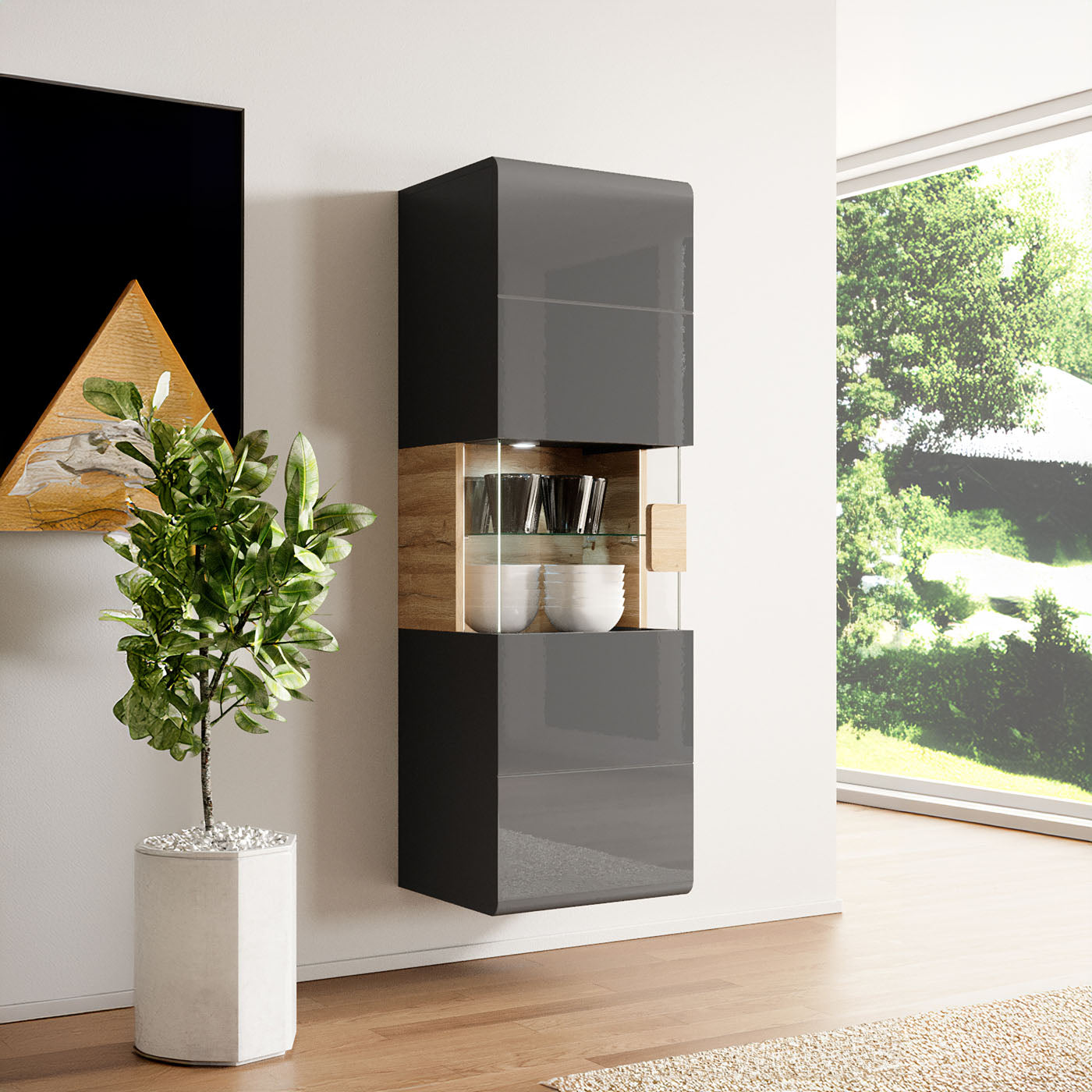 Skapis Tola 53/39/159 cm antracīts/Grandson ozols - N1 Home