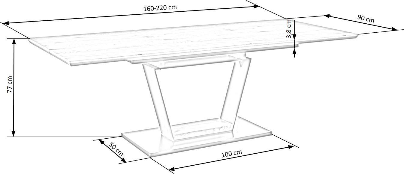 UR palīgājams galds, augša - zelta ozols, kāja - melns / zelta ozols 160-220/90/77 cm