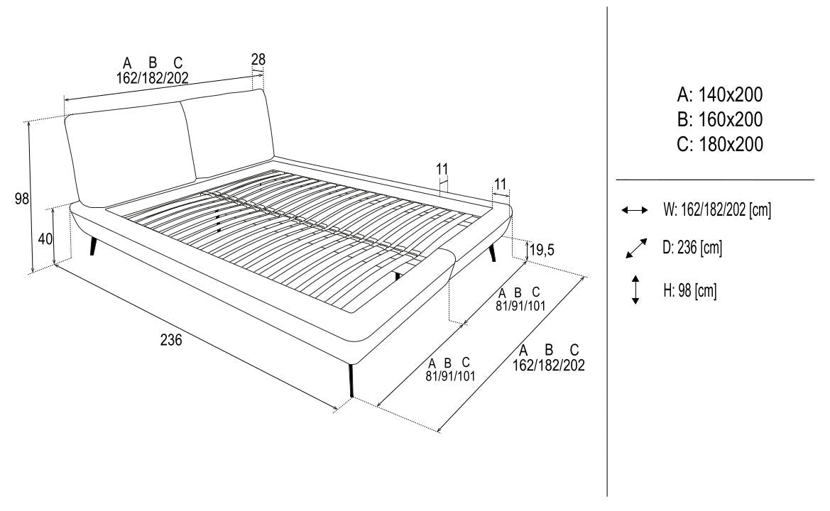 Gulta Verdina 140/160/180x200 cm pelēks - N1 Home
