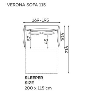 Dīvāns Verona Befame 195/98/106; 221/98/106 cm sinepes - N1 Home