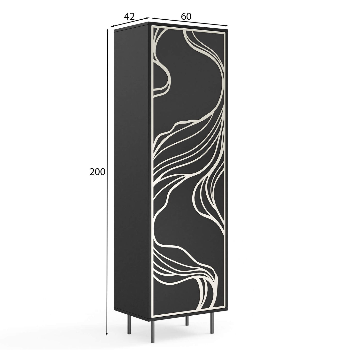 Skapis Maros 60/42/200 cm melns/kašmirs - N1 Home