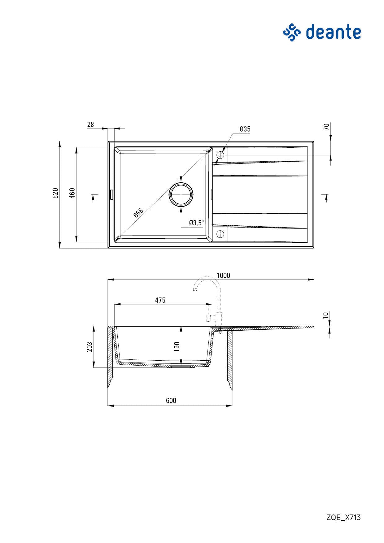 1 bļodas granīta izlietne ar izlietni Eridan 860 x 500 x 209 smiltis - N1 Home