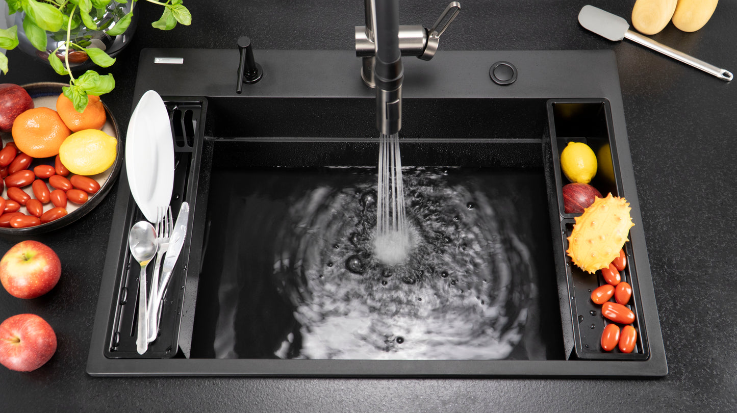 Virtuves jaucējkrāns ar elastīgu izteku - 2 veidu strūklas Magnetic 533 mm titanium - N1 Home