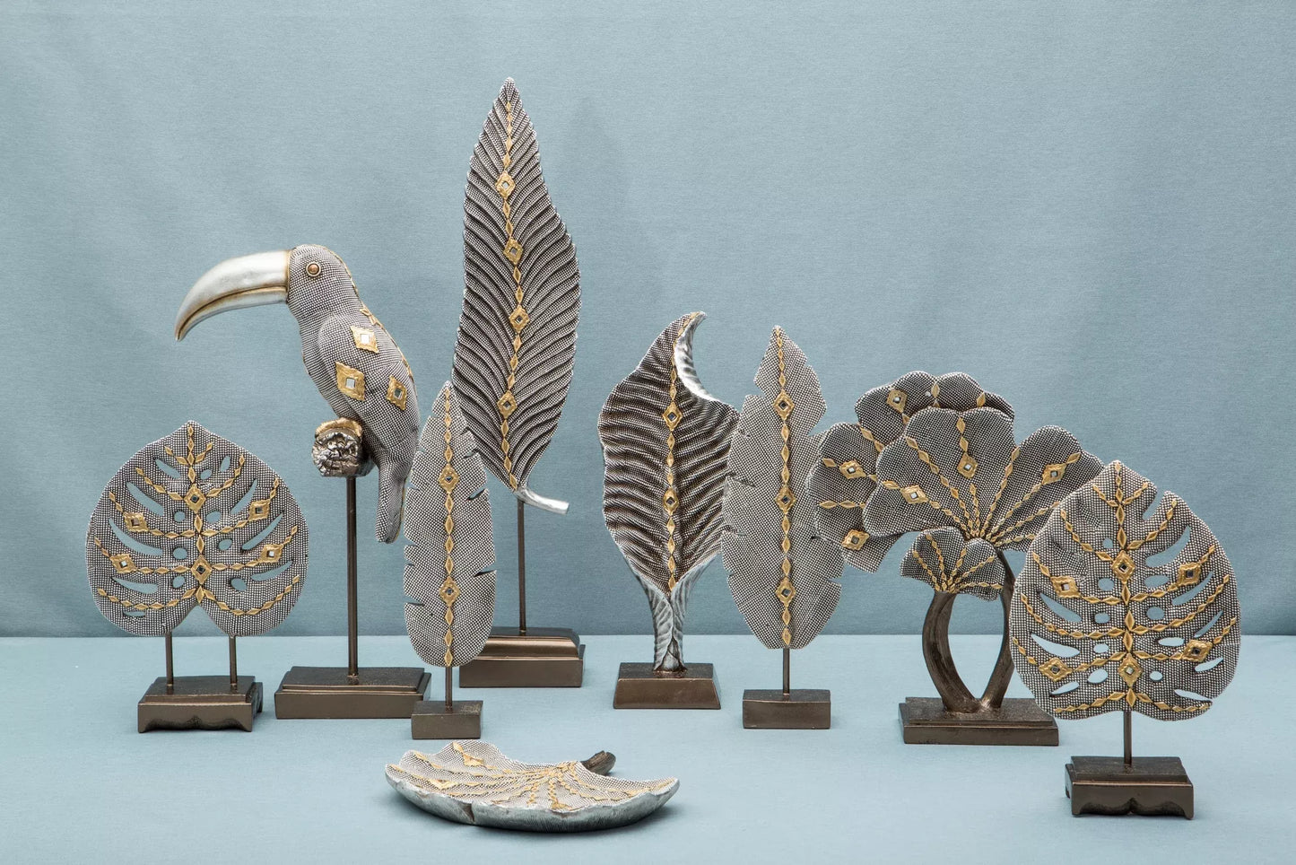 Keramikas figūriņa Lapa 19/7/27 cm zelts/sudrabs - N1 Home