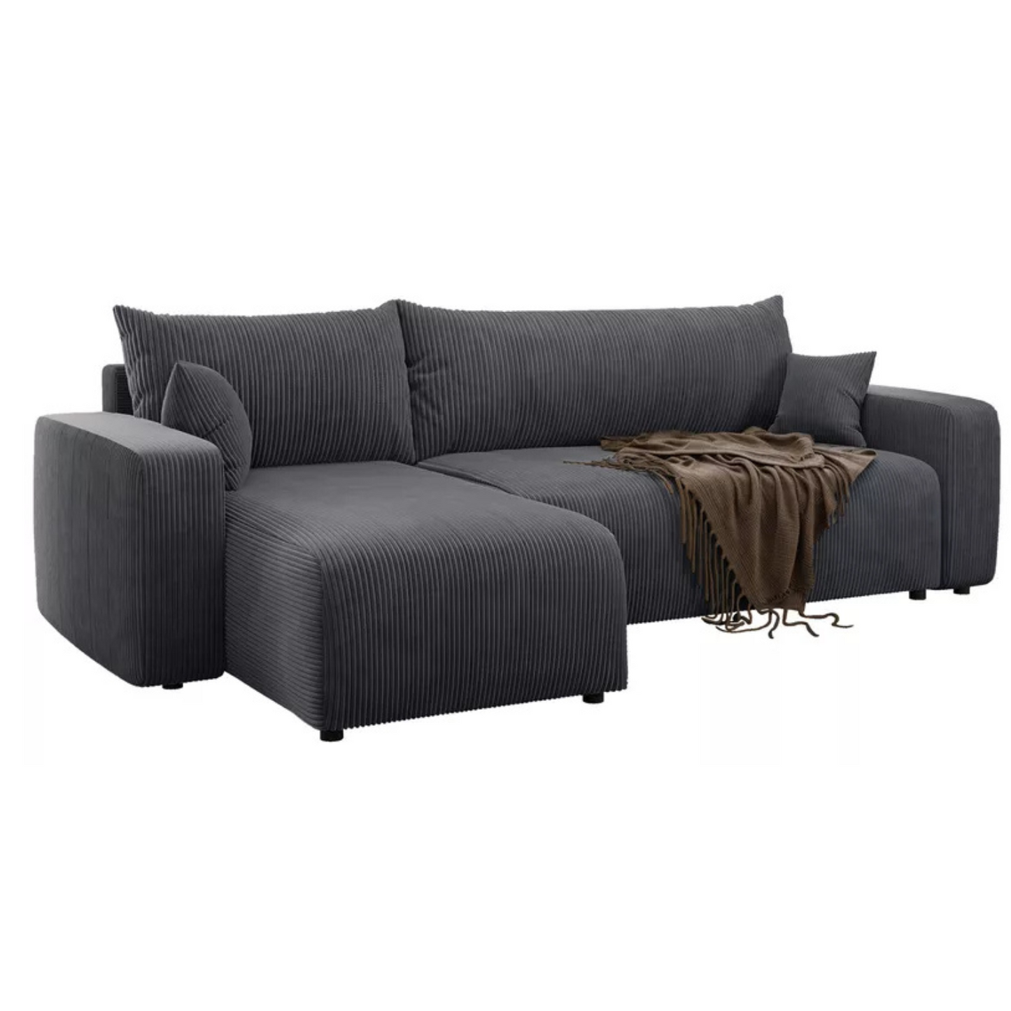 NONIPIA L-formas stūra dīvāns ar gulēšanas funkciju, ar konteineri, universāls, pelēks velvets - N1 Home