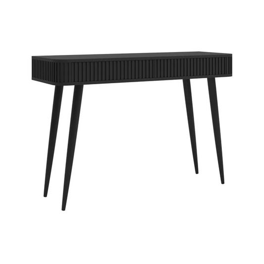 LOVORE Tualetes galdiņš ar rievām un divām atvilktnēm, 113 cm, melns ar melnām kājām - N1 Home