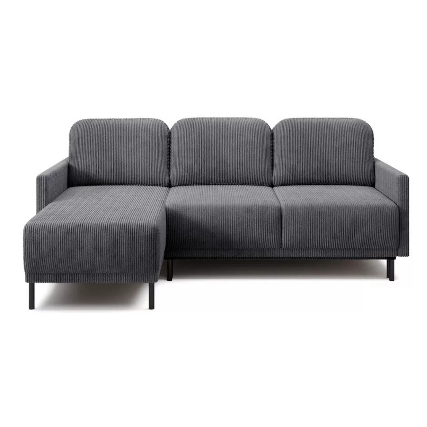 NOMIEL L-formas izvelkamais stūra dīvāns ar konteineru, universāls zili pelēks velvets - N1 Home