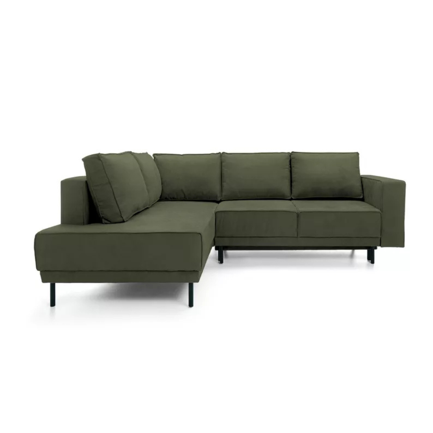 RIO Stūra dīvāns ar gulēšanas funkciju, ar konteineru, olīvu samts, kreisa/laba puse - N1 Home