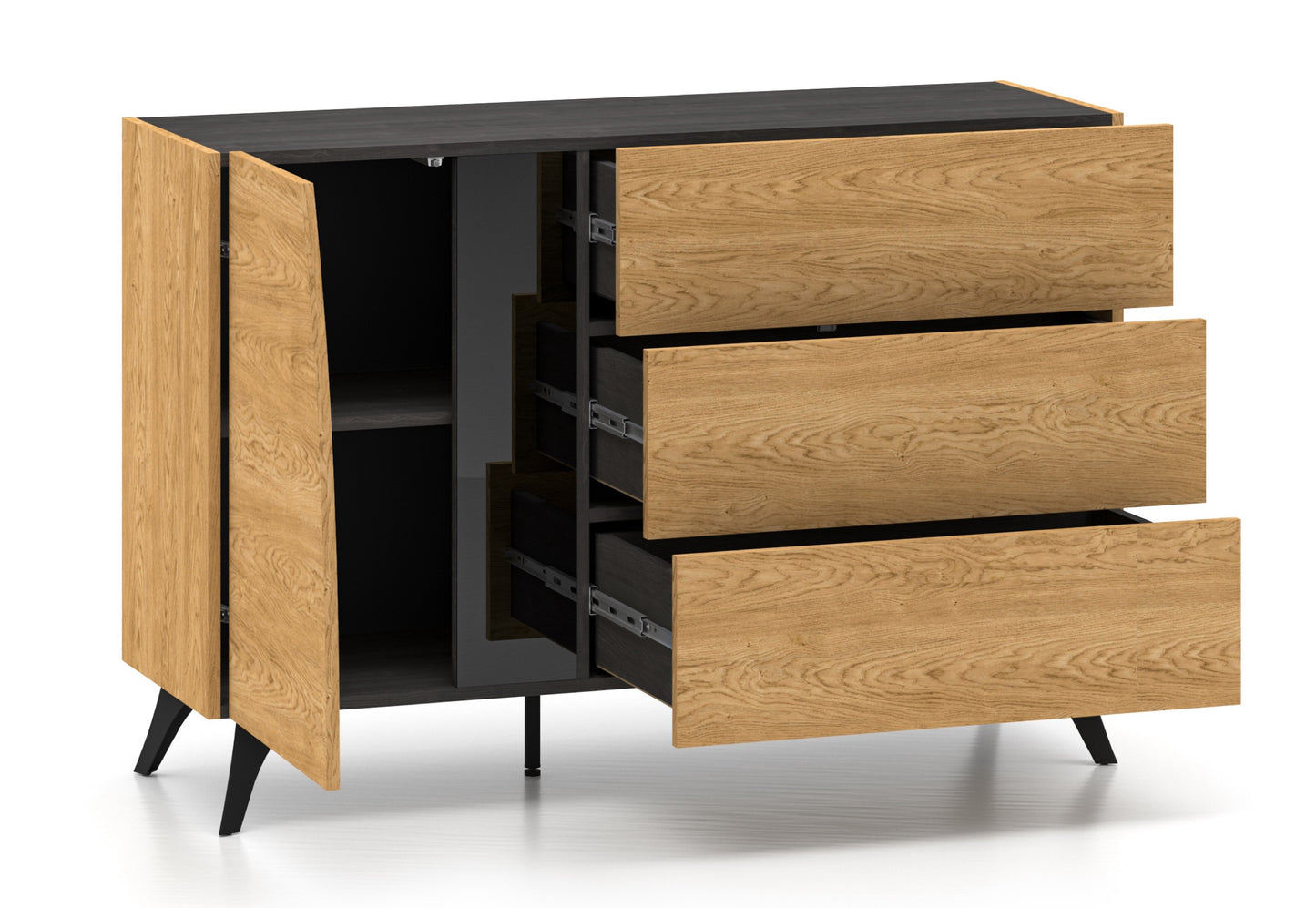 Kumode Toskana 120/82/38 cm ozols/melns