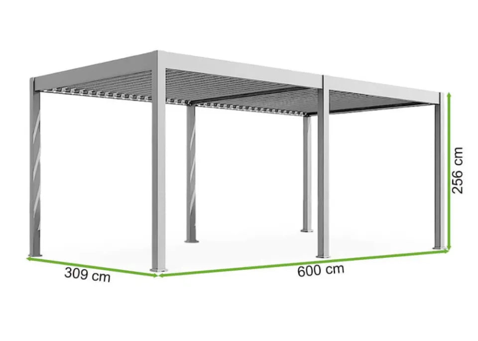 Bioklimatiskā terases pergola Elija AUTOMATIC 3x6 ar LED apgaismojumu 600/309/255 cm balts - N1 Home