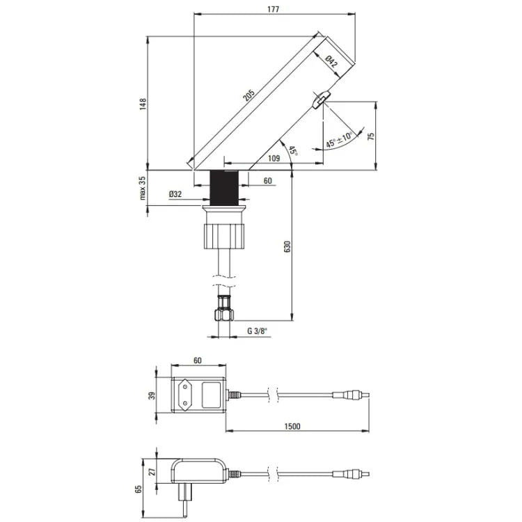 Izlietnes jaucējkrāns, bezkontakta, bez temperatūras regulēšanas - 230/6V Sense 205 mm nero - N1 Home