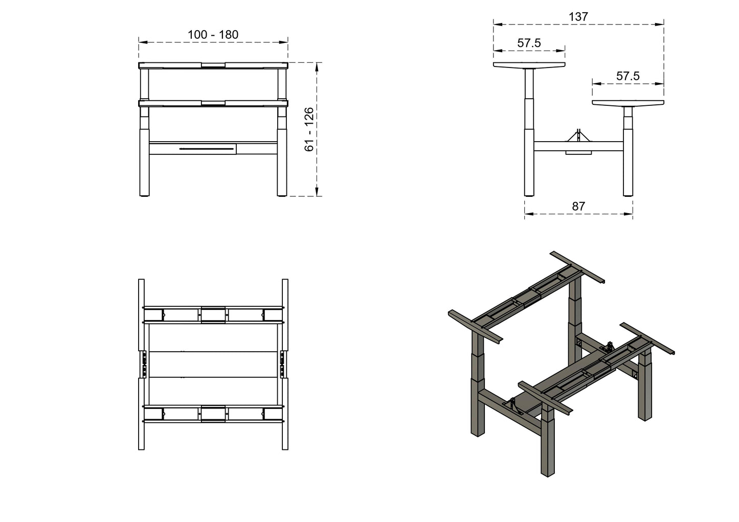 Galds Fino double 140/149,5 cm melns/antracīts - N1 Home