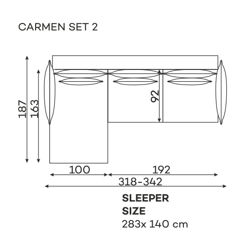 Dīvāns Carmen Corner S2 Befame 318/187/101 cm bēšs - N1 Home