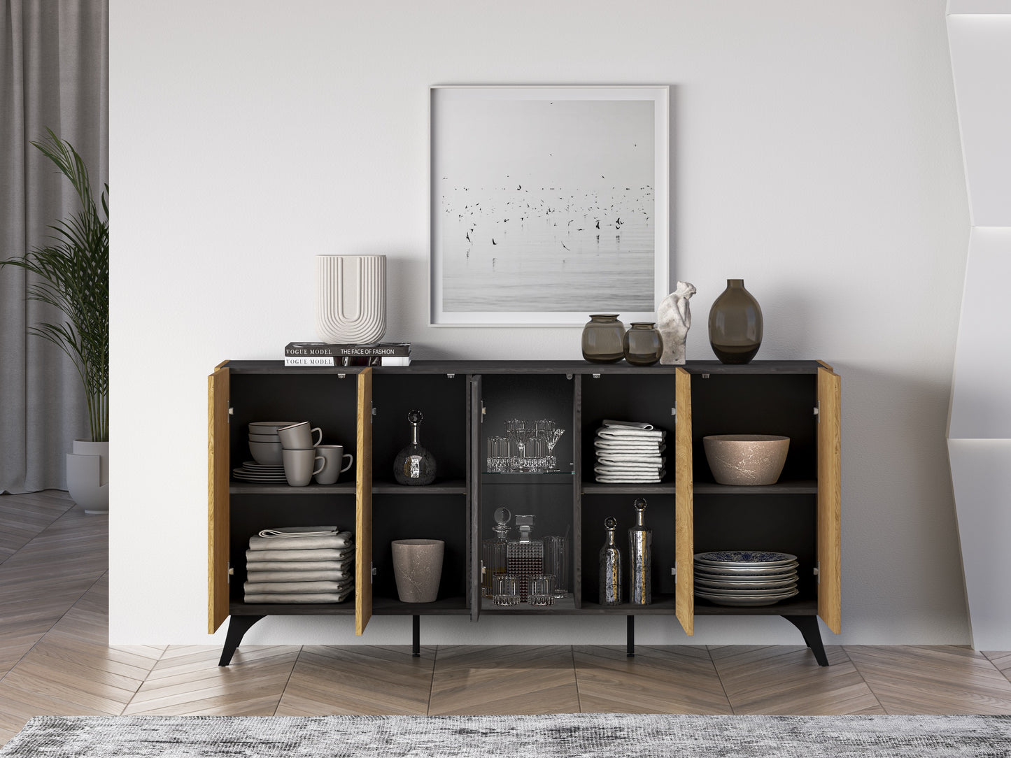 Kumode Toskana 169/82/38 cm ozols/melns