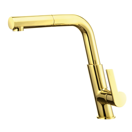 Virtuves jaucējkrāns ar izvelkamu snīpi Silia 253 mm zelts - N1 Home