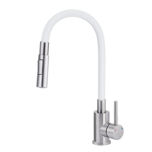 Virtuves maisītājs ar elastīgu snīpi - 2 veidu sprauslas Luno 400 mm tērauds/balts - N1 Home