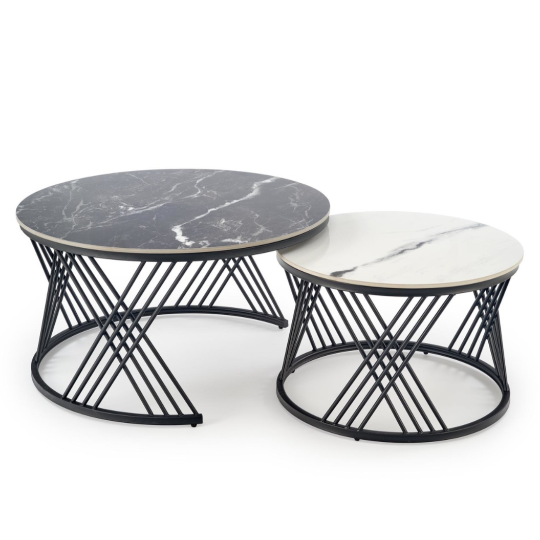 Kafijas galdiņš Flam 60/40; 80/46 cm melns marmors/balts marmors - N1 Home