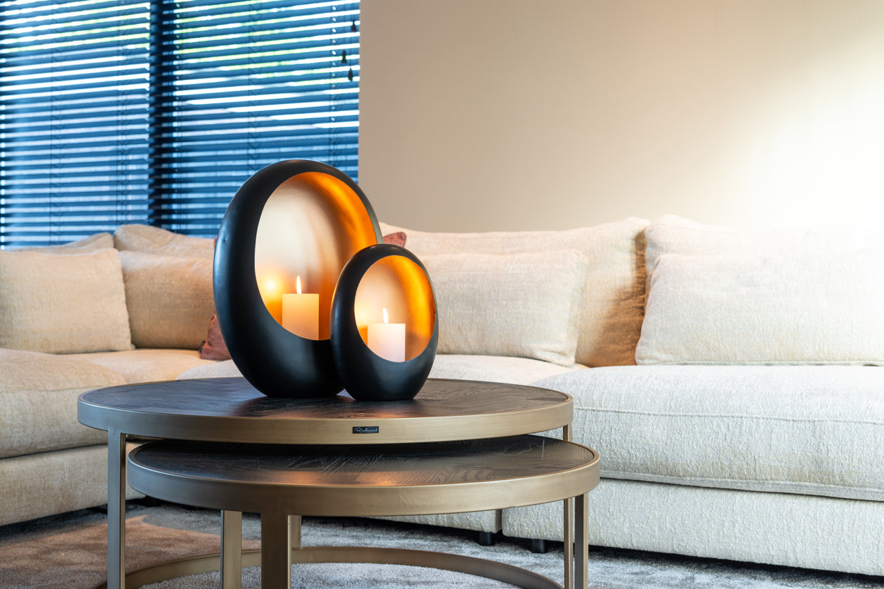 Kafijas galds Blackbone Brass black rustic (Set of 2) Richmond Interiors 42/91,5; 36,5/74 cm melns/bronza - N1 Home