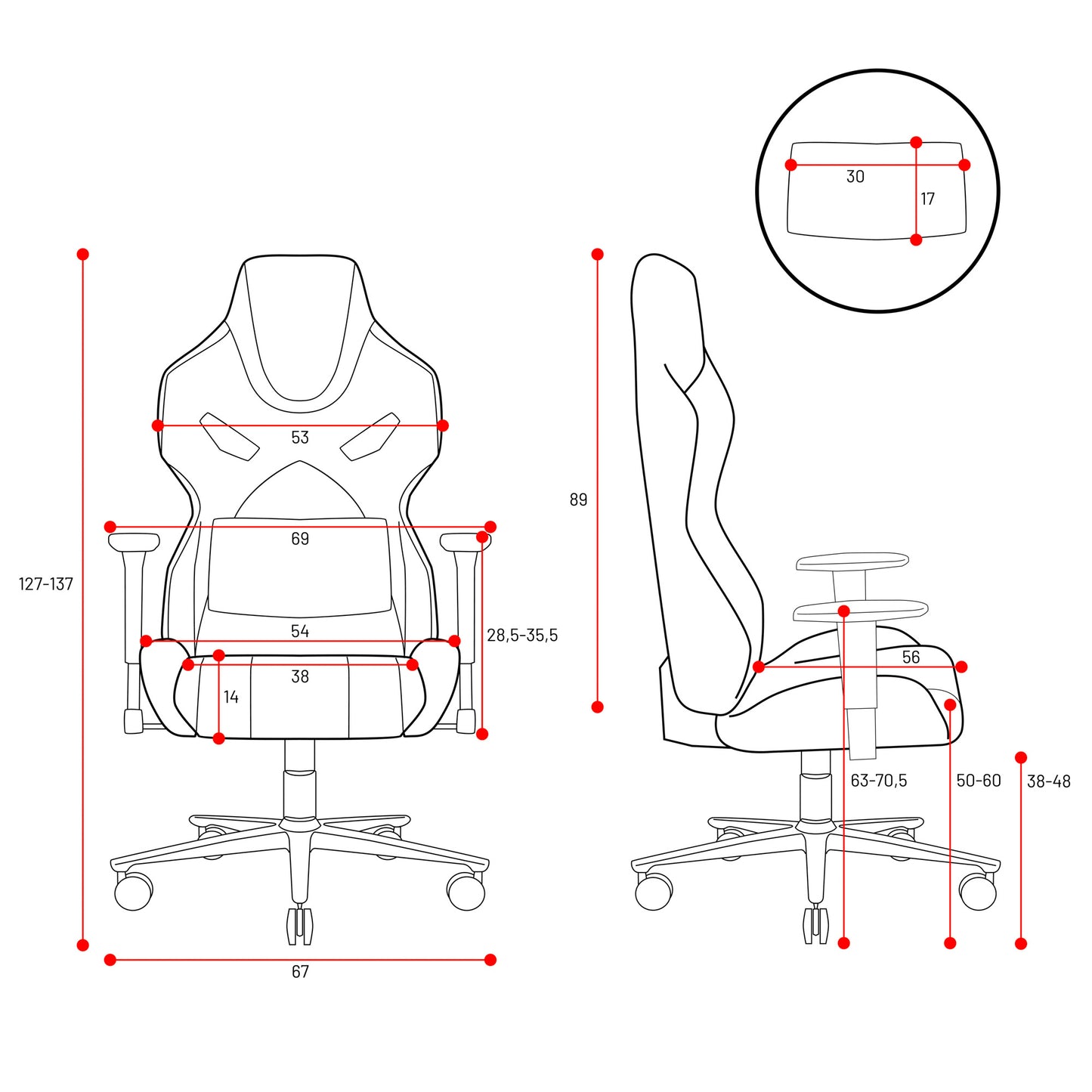 Krēsls X-Figh 127 - 137/ 67/ 54 cm melns