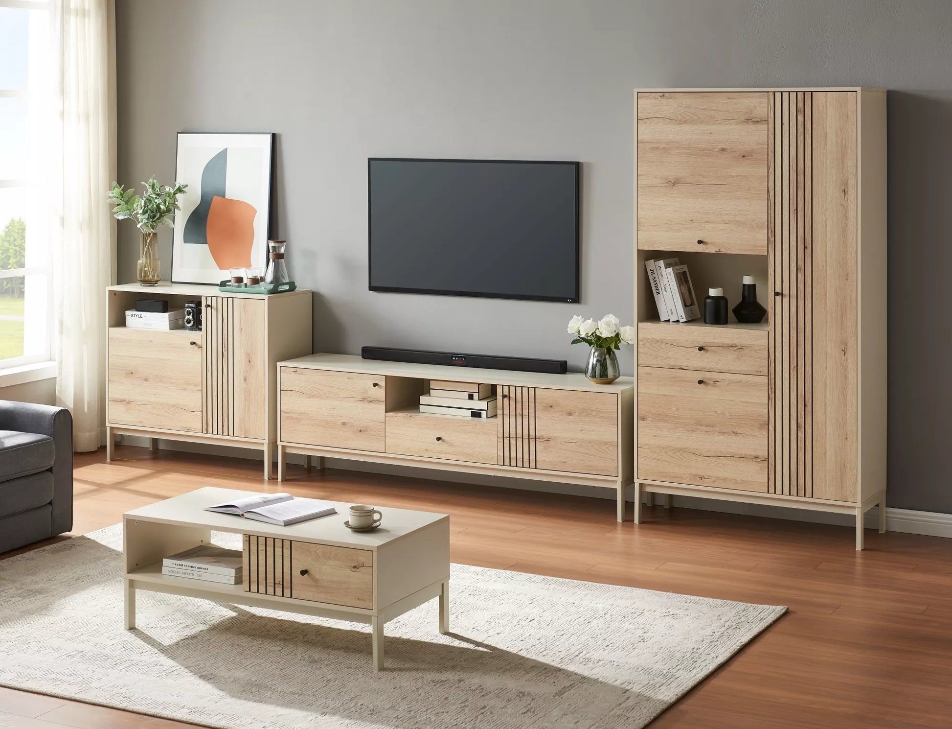 TV skapis Frosi 40/120/58 cm ozols/netīri balta - N1 Home