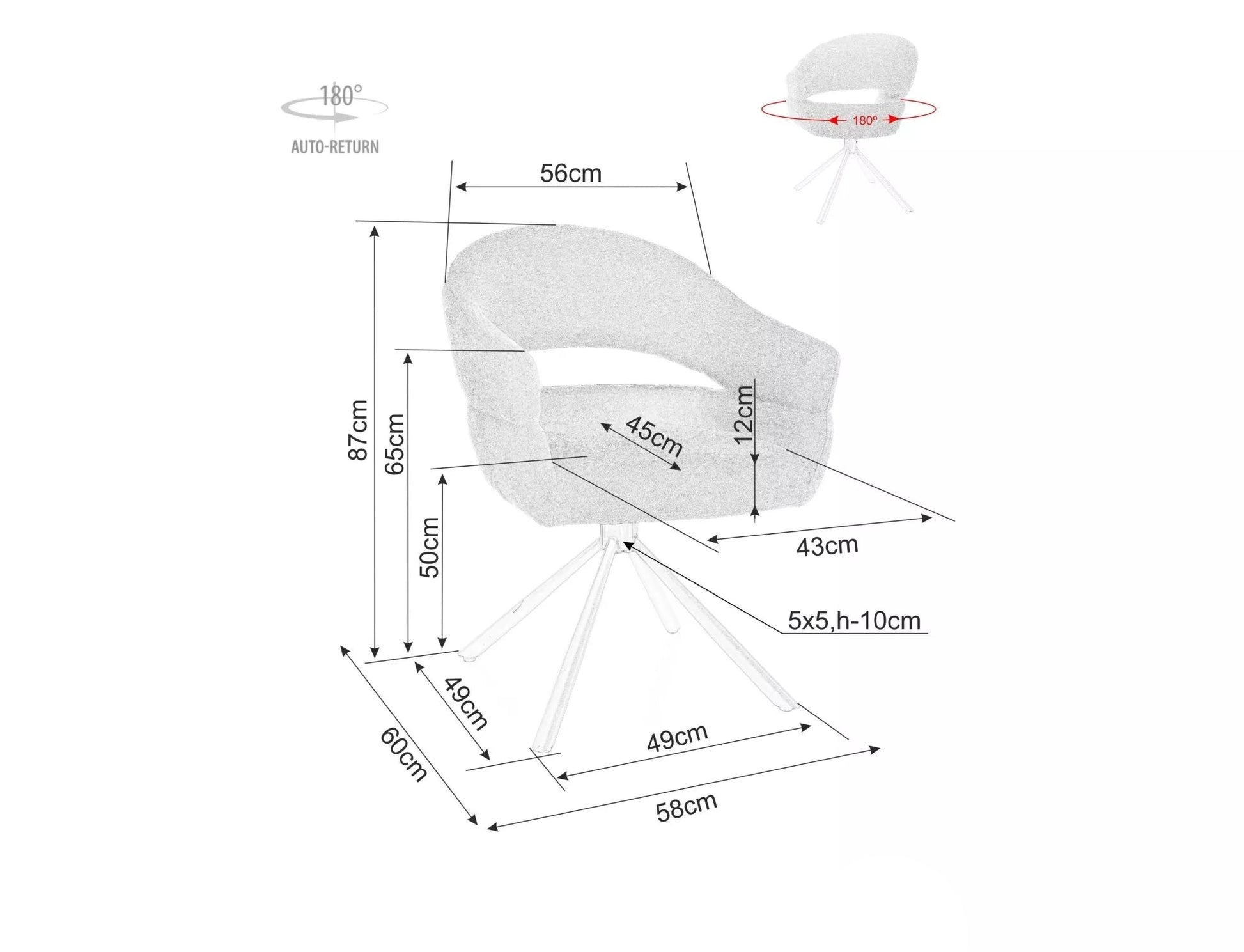 Krēsls Borga 87/50/58 cm pelēks - N1 Home
