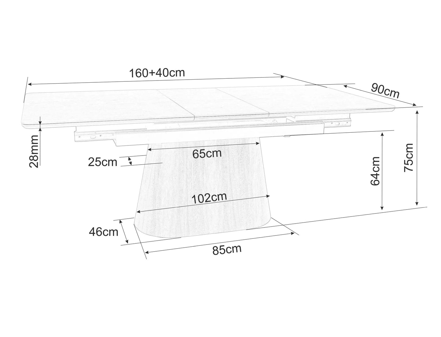 Galds Monask 75/90/160 cm melns/valrieksts - N1 Home