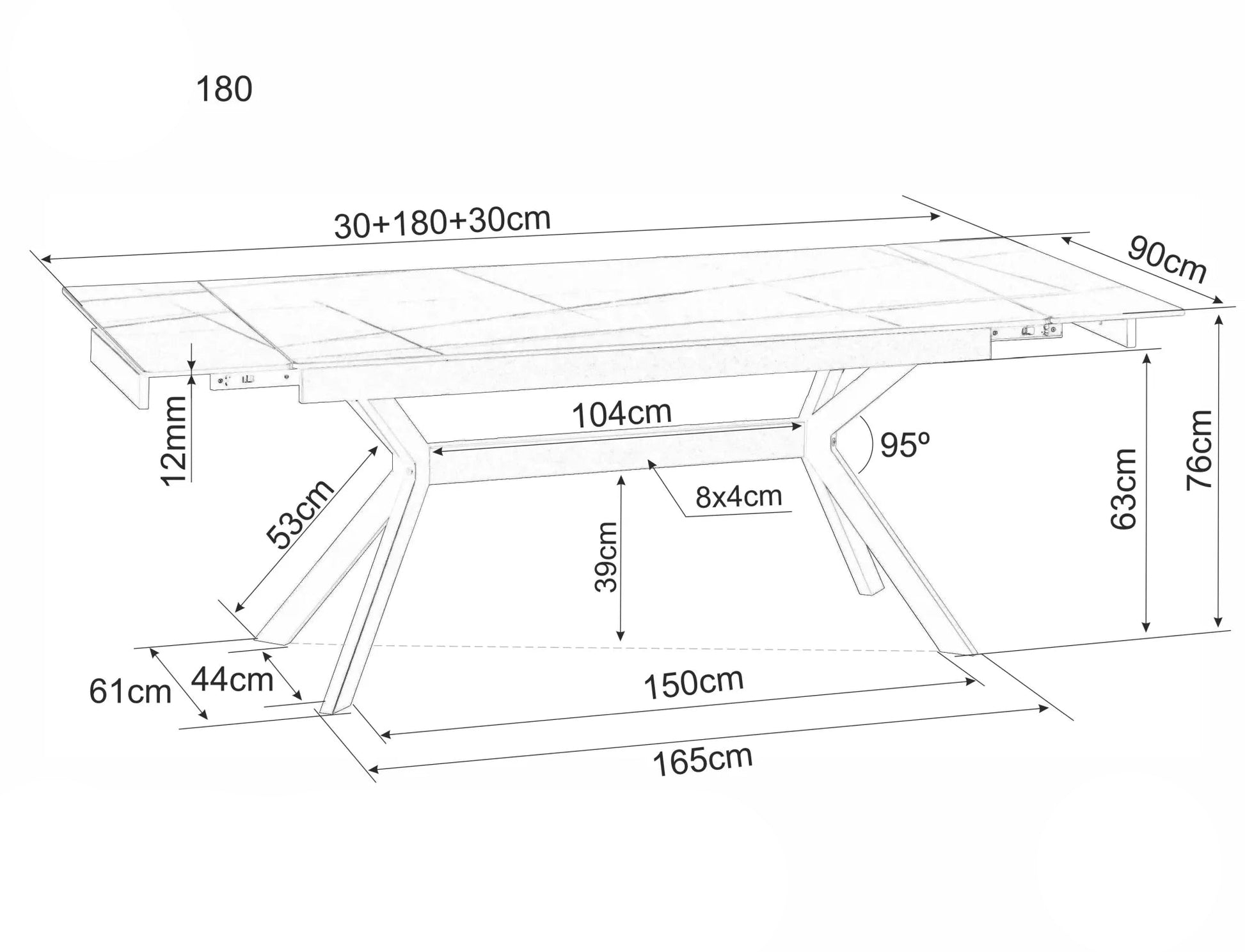 Galds Imperi 160; 180/74/90 cm balts/melns - N1 Home