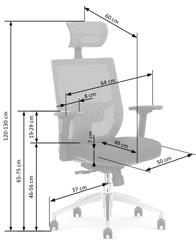 Krēsls Adm 64/60/120-130/46/56 cm pelēks/melns