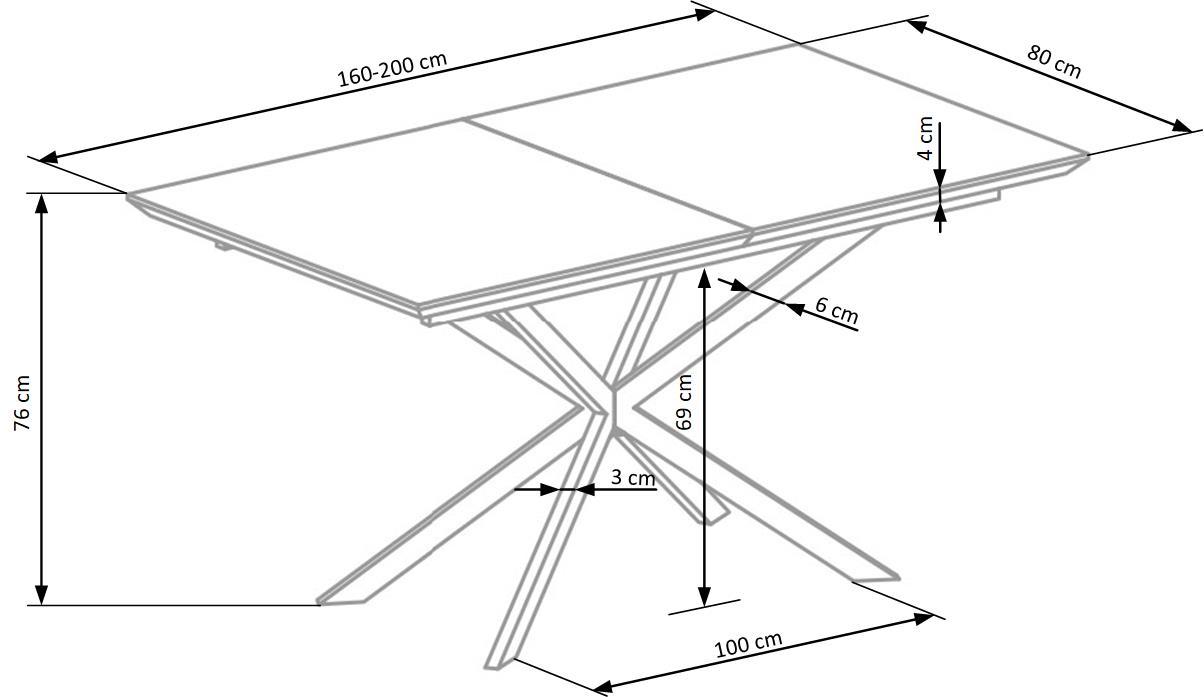 Galds 160/90/76 cm balts marmors/tumši pelēks/melns - N1 Home