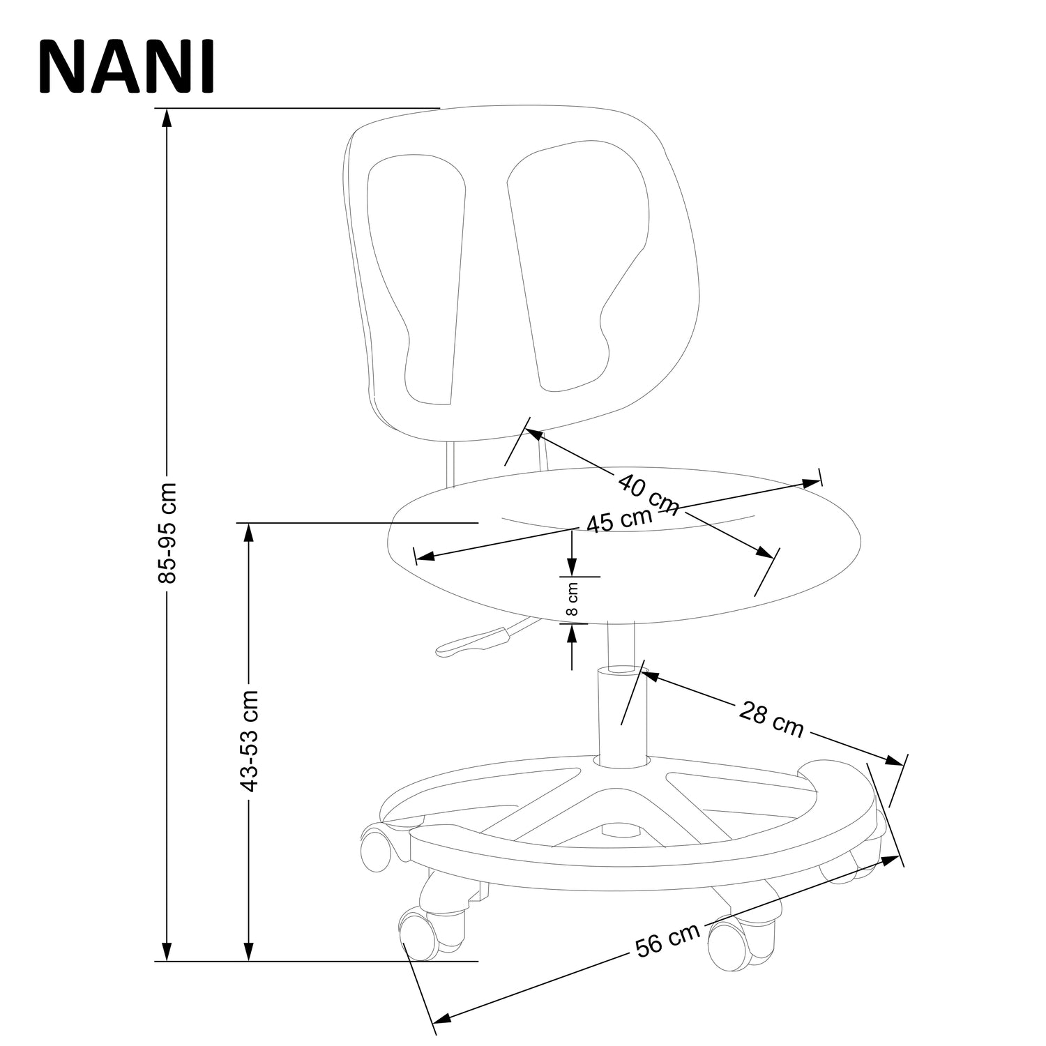 NN grozāmais krēsls 52/56/85/95/43-53 cm pelēks - N1 Home