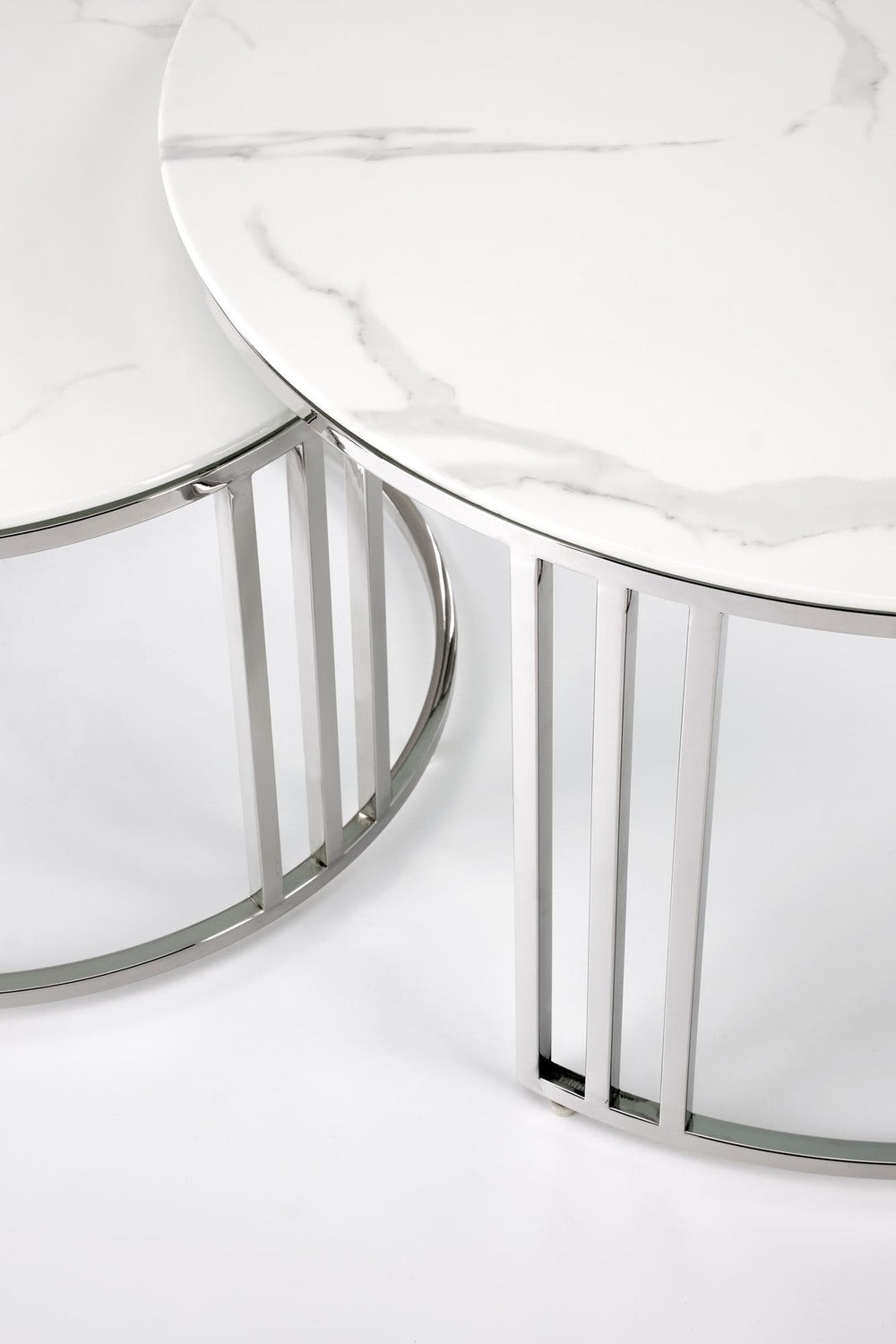 Kafijas galdiņš MR 80/45 un 60/38 cm balts marmors/sudrabs - N1 Home