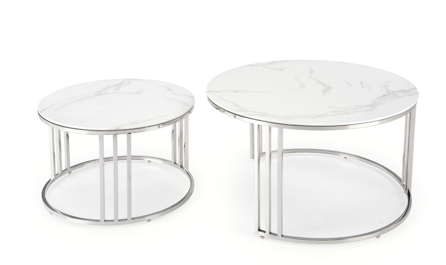 Kafijas galdiņš MR 80/45 un 60/38 cm balts marmors/sudrabs - N1 Home