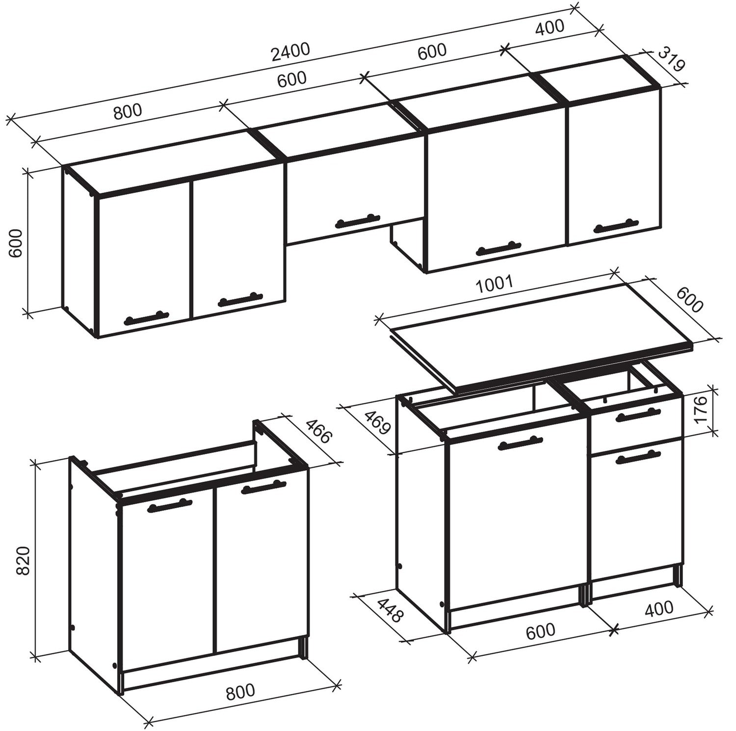 Virtuve RIA 240/214/60 ozols/antacīts - N1 Home