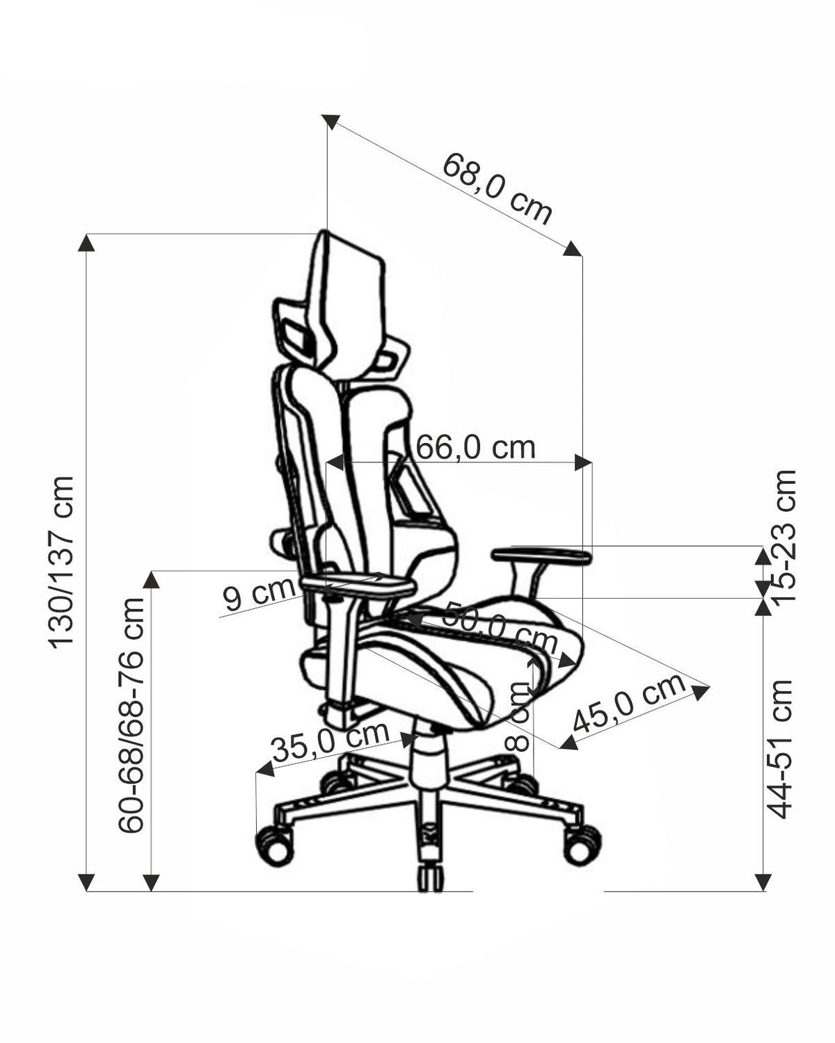 Krēsls Nit 66/68/130-137/44-51 cm melns/sarkans