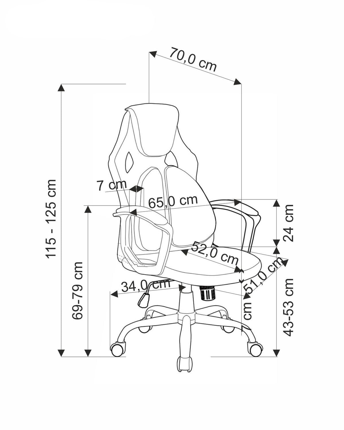 Krēsls Jen 65/70/115-125/43-53 cm melns/pelēks