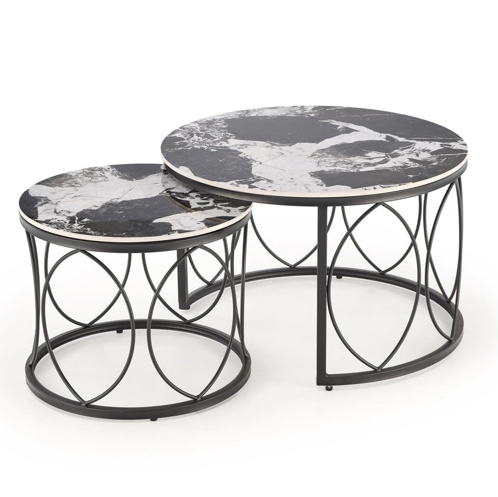 Kafijas galds (2) 70/46 un 50/41 cm melns marmors/melns - N1 Home