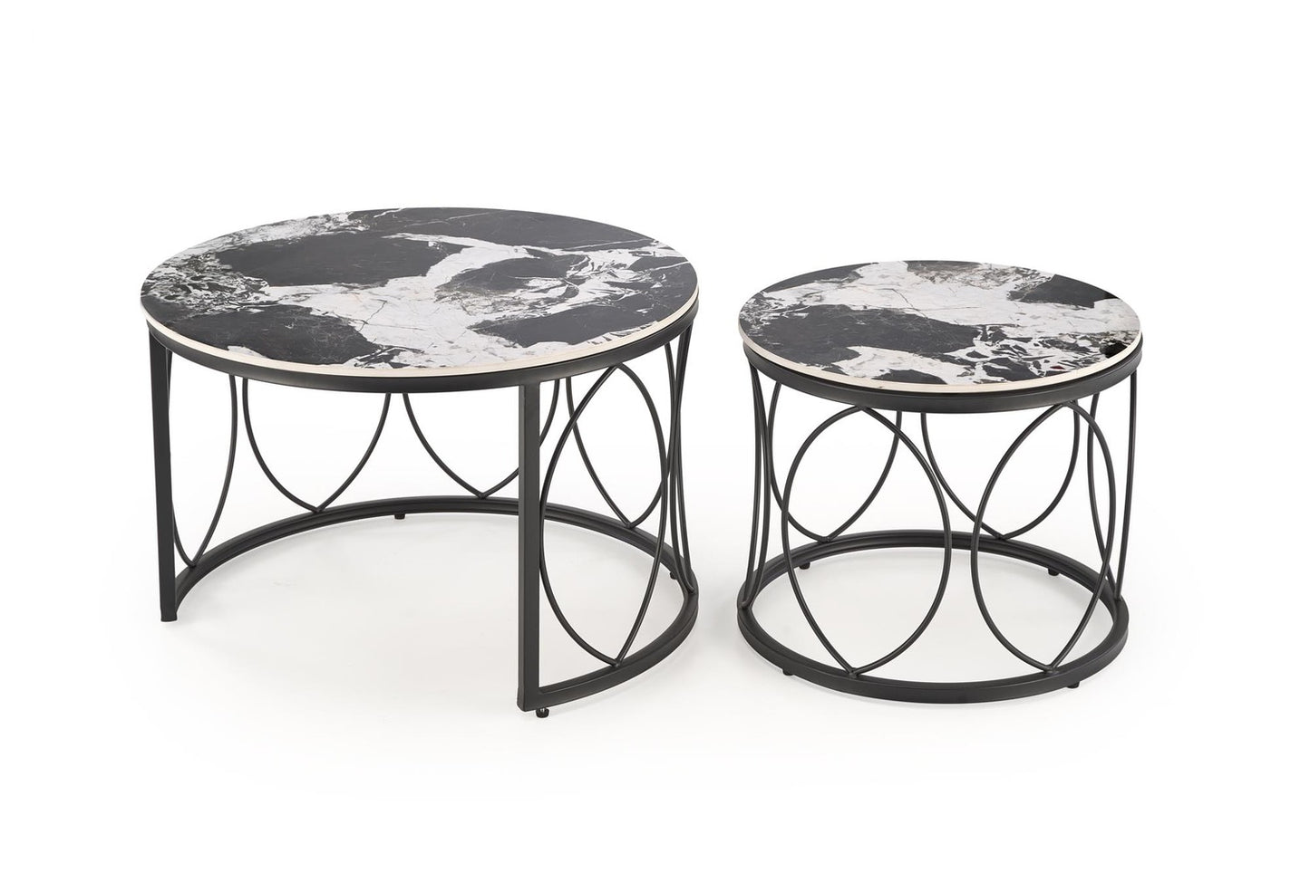 Kafijas galds (2) 70/46 un 50/41 cm melns marmors/melns - N1 Home