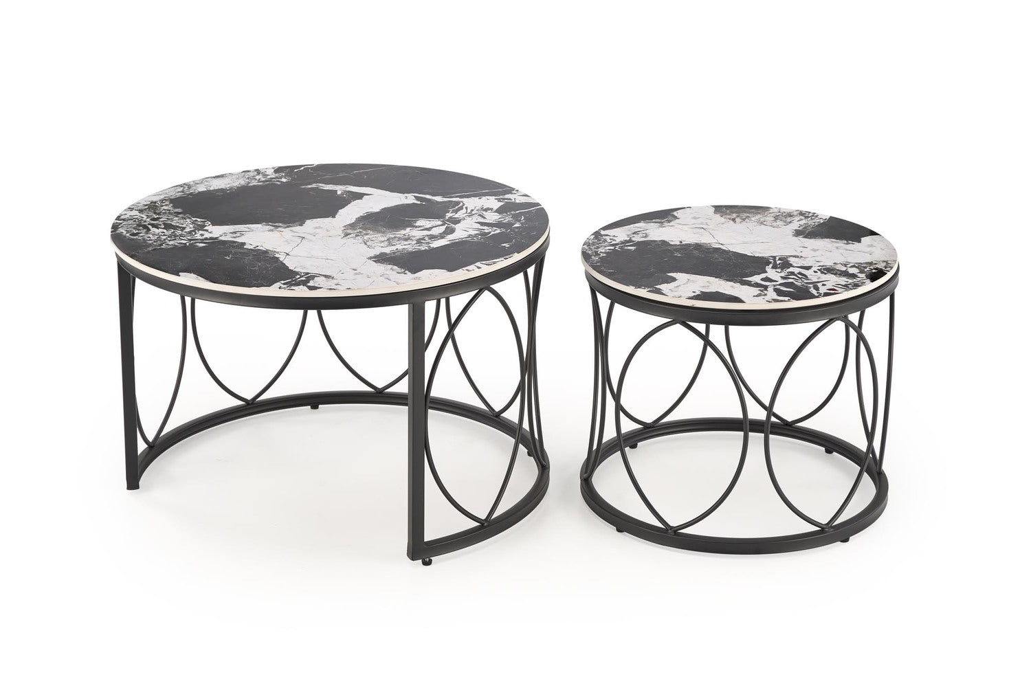 Kafijas galds (2) 70/46 un 50/41 cm melns marmors/melns - N1 Home