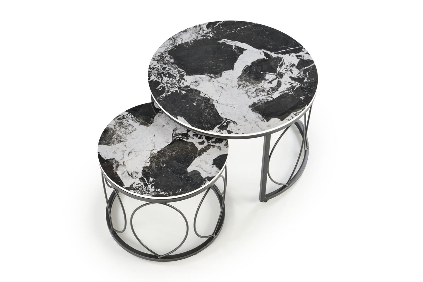 Kafijas galds (2) 70/46 un 50/41 cm melns marmors/melns - N1 Home